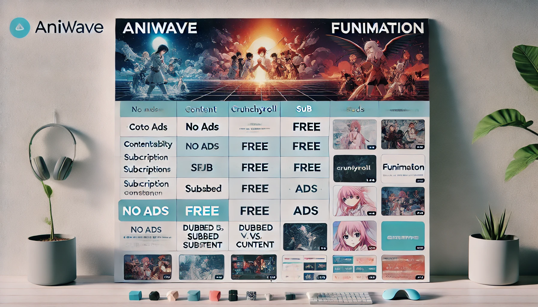 A comparative chart showing Aniwave vs other popular streaming alternatives like Crunchyroll and Funimation.